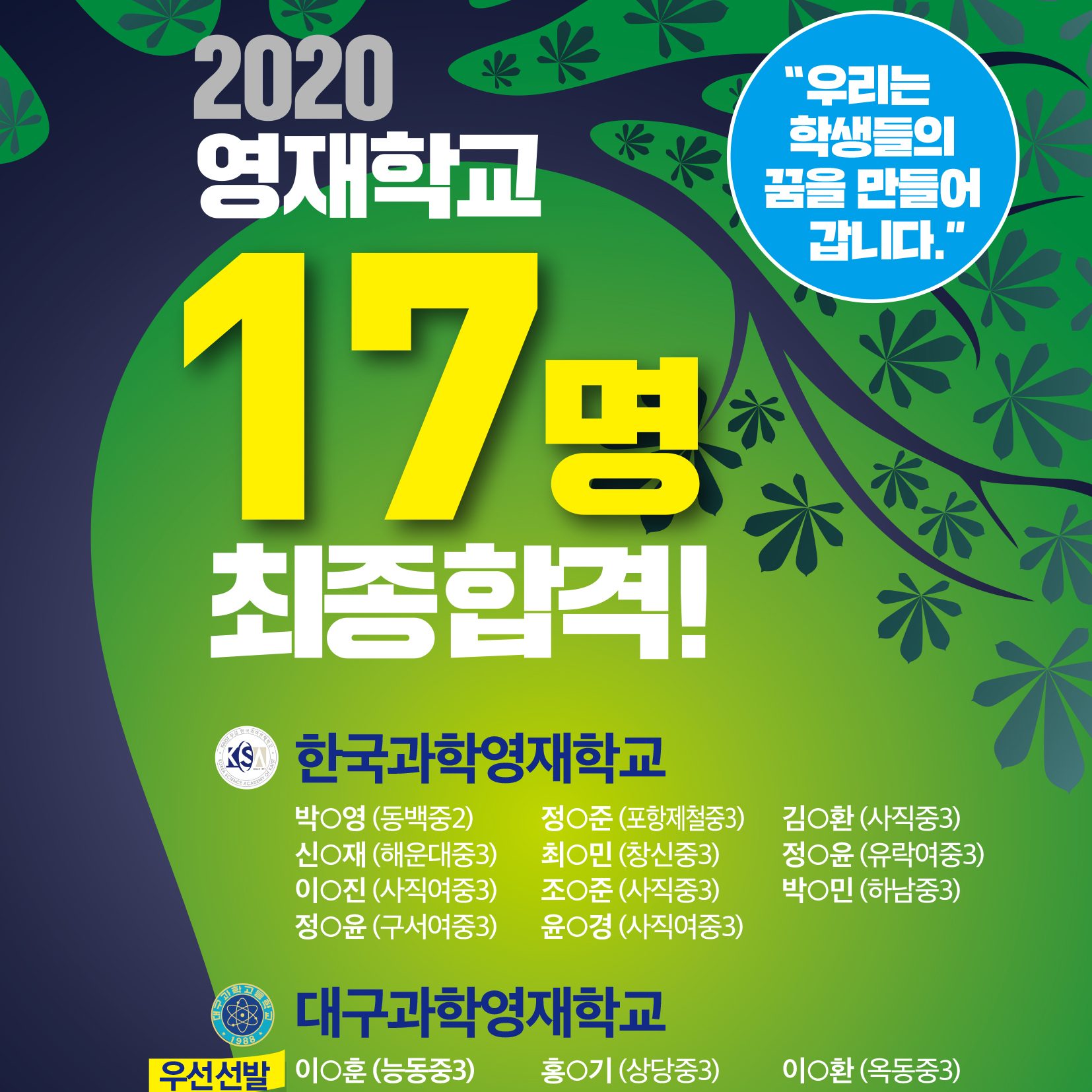 2020학년도 영재학교 합격자
